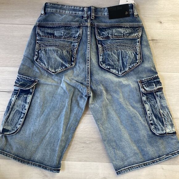 Play Bigg Jeans Men's Cargo Flap Pocket Wash Out Hip Hop Denim ShortsSize 32 NWT - Picture 15 of 15